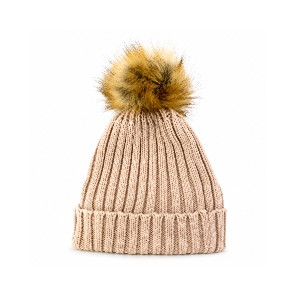 [11595] GORRO DE LANA LISO CON POMPON
