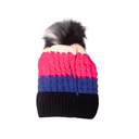 [17181] GORRO DE LANA RAYADO CON INTERIOR PLUSH Y POMPON MULTICOLOR