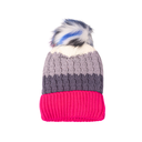 [17181] GORRO DE LANA RAYADO CON INTERIOR PLUSH Y POMPON MULTICOLOR