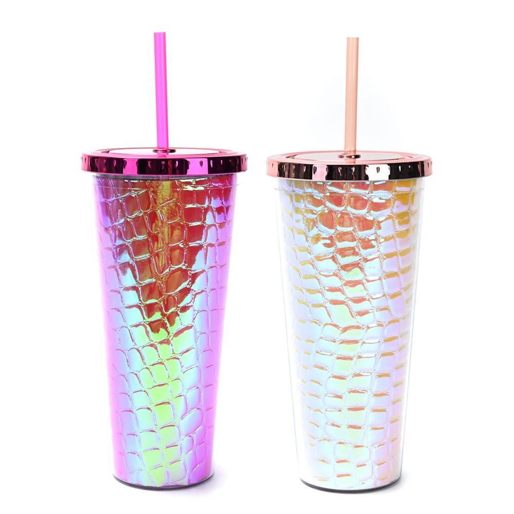 VASO DOBLE CUERPO TORNASOLADOS C/ SORBETE 650ML