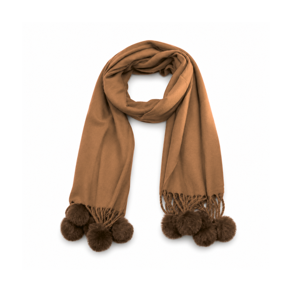 BUFANDA CON POMPON COLOR LISO