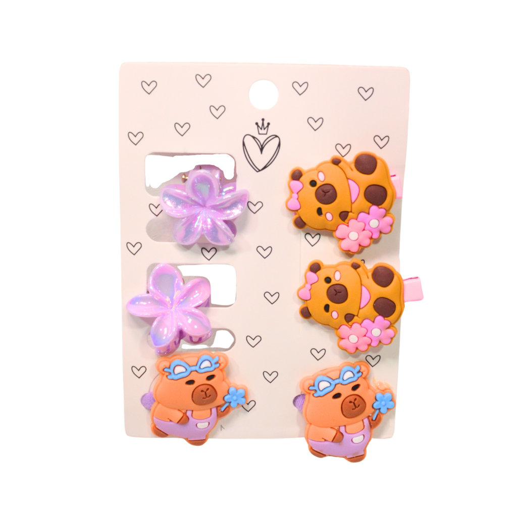 SET PELO BROCHE COLERO Y PINZAS CAPIBARA