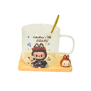 TAZA DE VIDRIO LABUBU CON PLATO Y CUCHARA