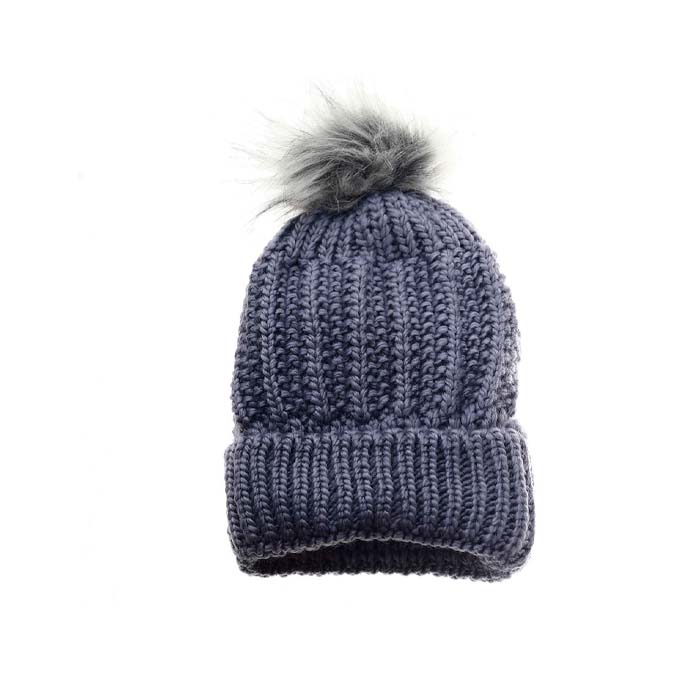 [36473] GORRO DAMA TEJIDO BRILLO CON POMPON PIEL