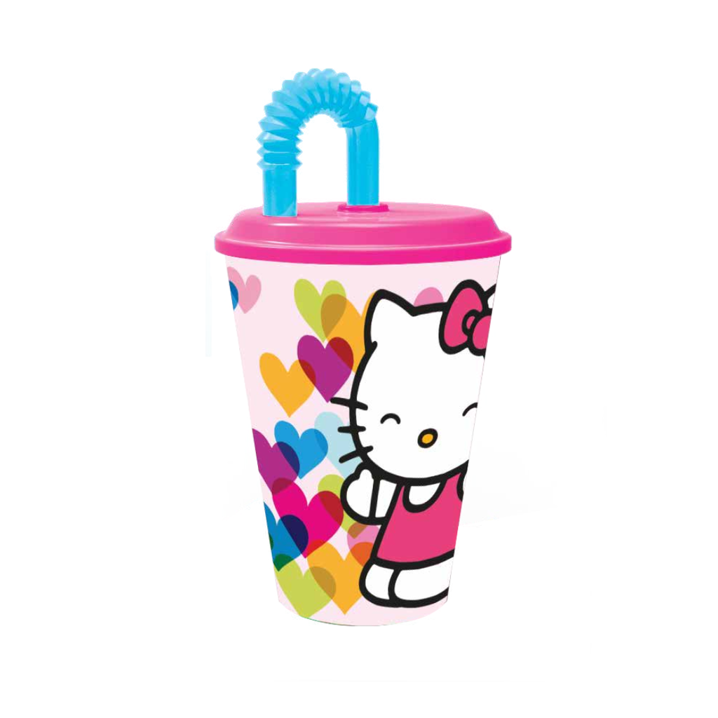 VASO CON BOMBILLA FLEXIBLE HELLO KITTY 430ML