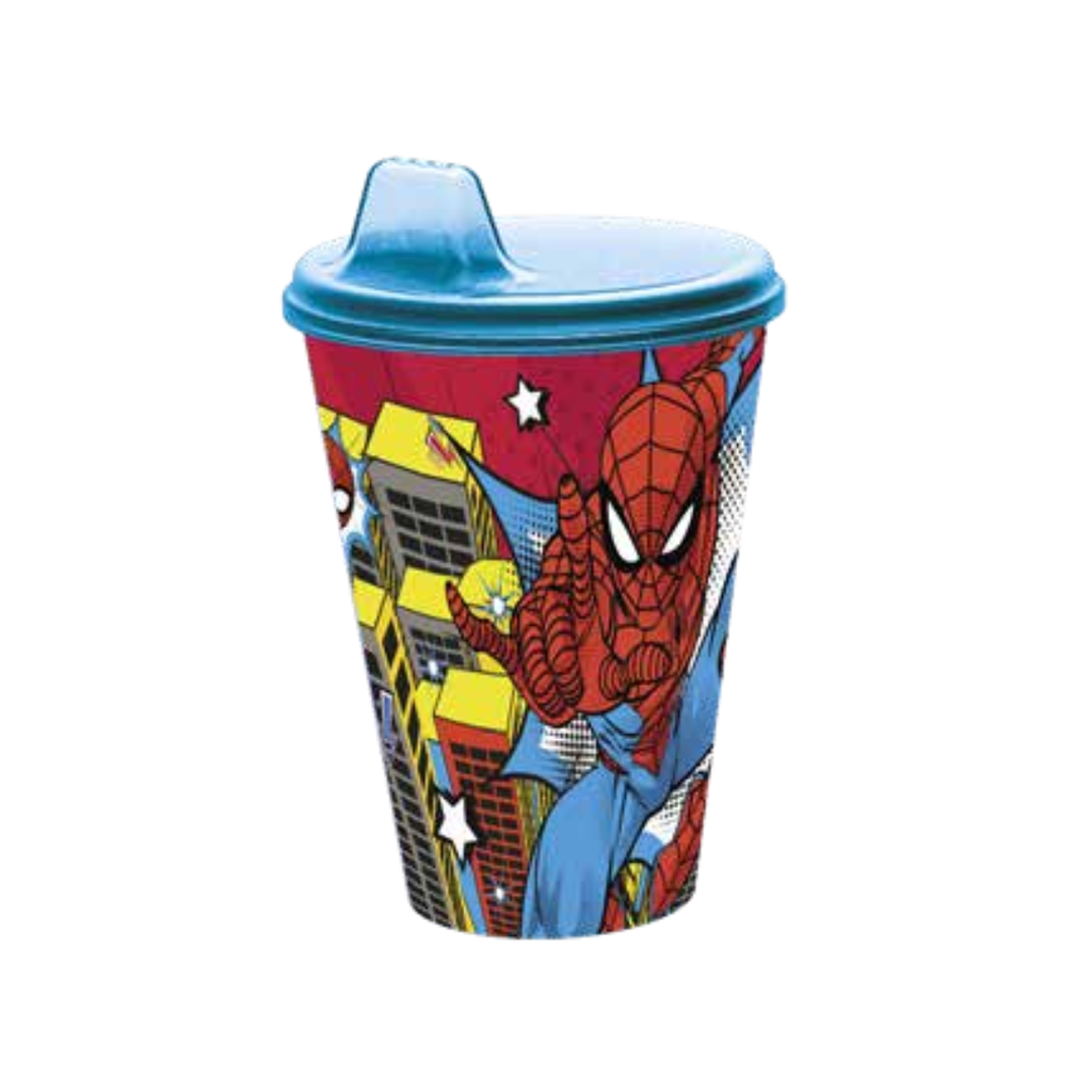 VASO CON TAPA BEBEDOR SPIDERMAN
