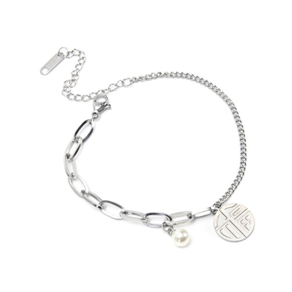 PULSERA ACERO CON DIJE Y PERLA