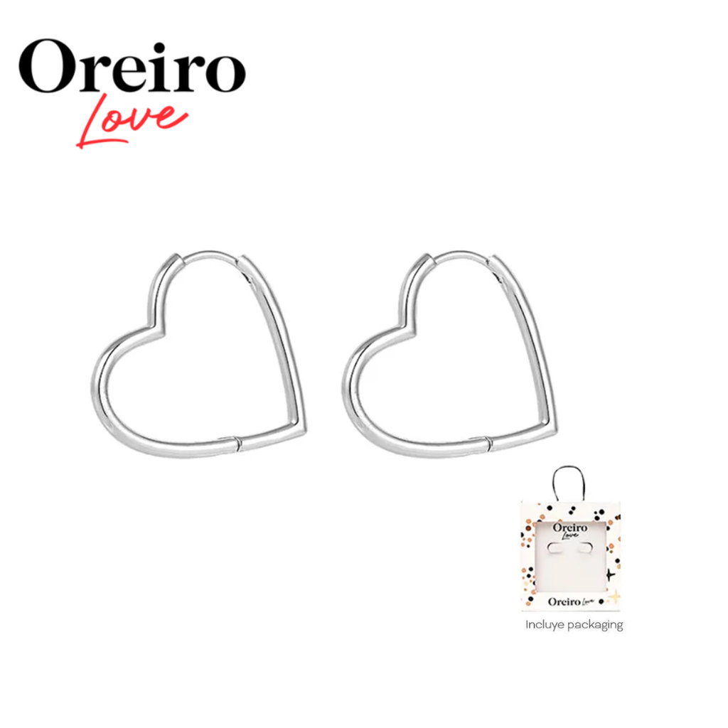 AROS LAS OREIRO CORAZON PLATEADO CON PACKAGING