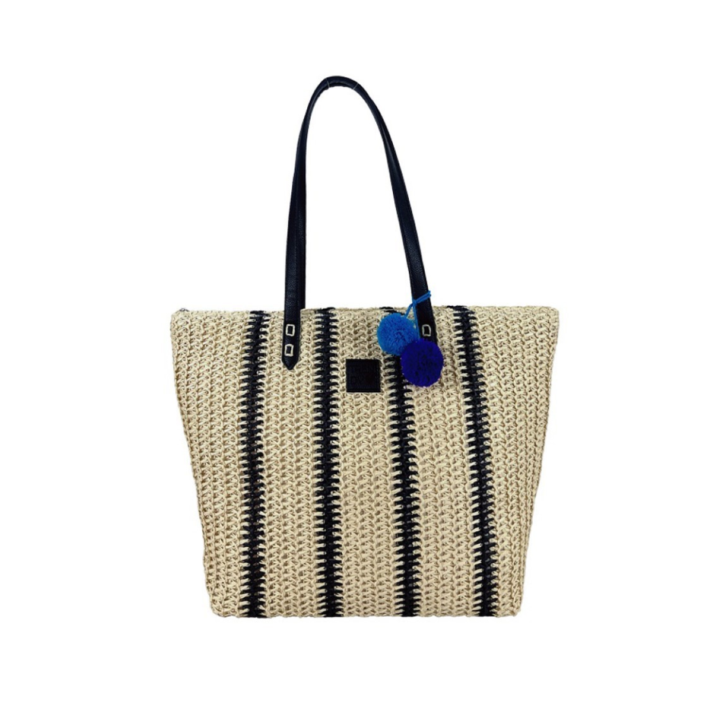 BOLSO CANASTO PLAYA CON POMPON