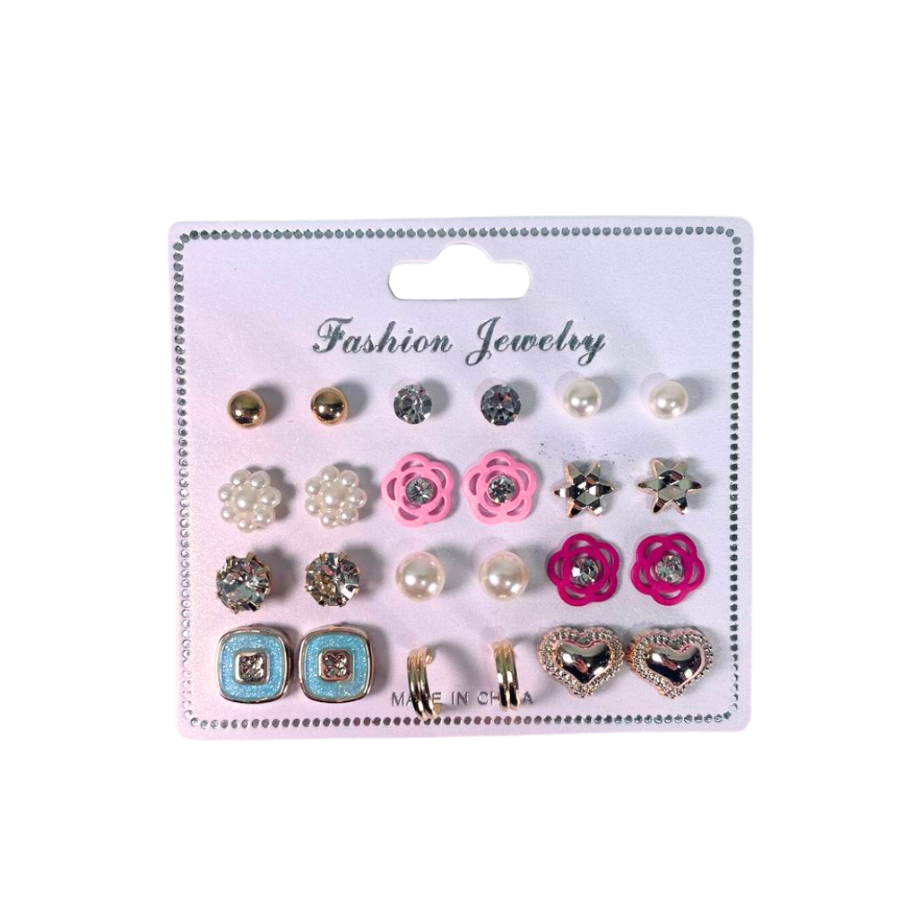 SET DE AROS X12 BLISTER FLOR Y PERLAS
