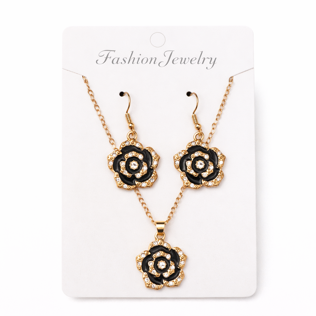 SET DE AROS + COLLAR FLOR CON STRASS