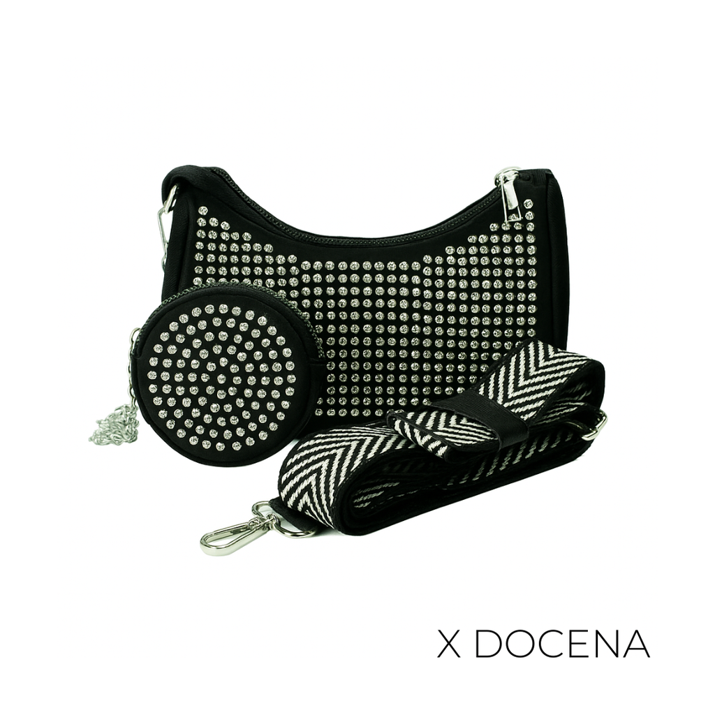 CARTERA STRASS CON MONEDERO Y CORREA X12