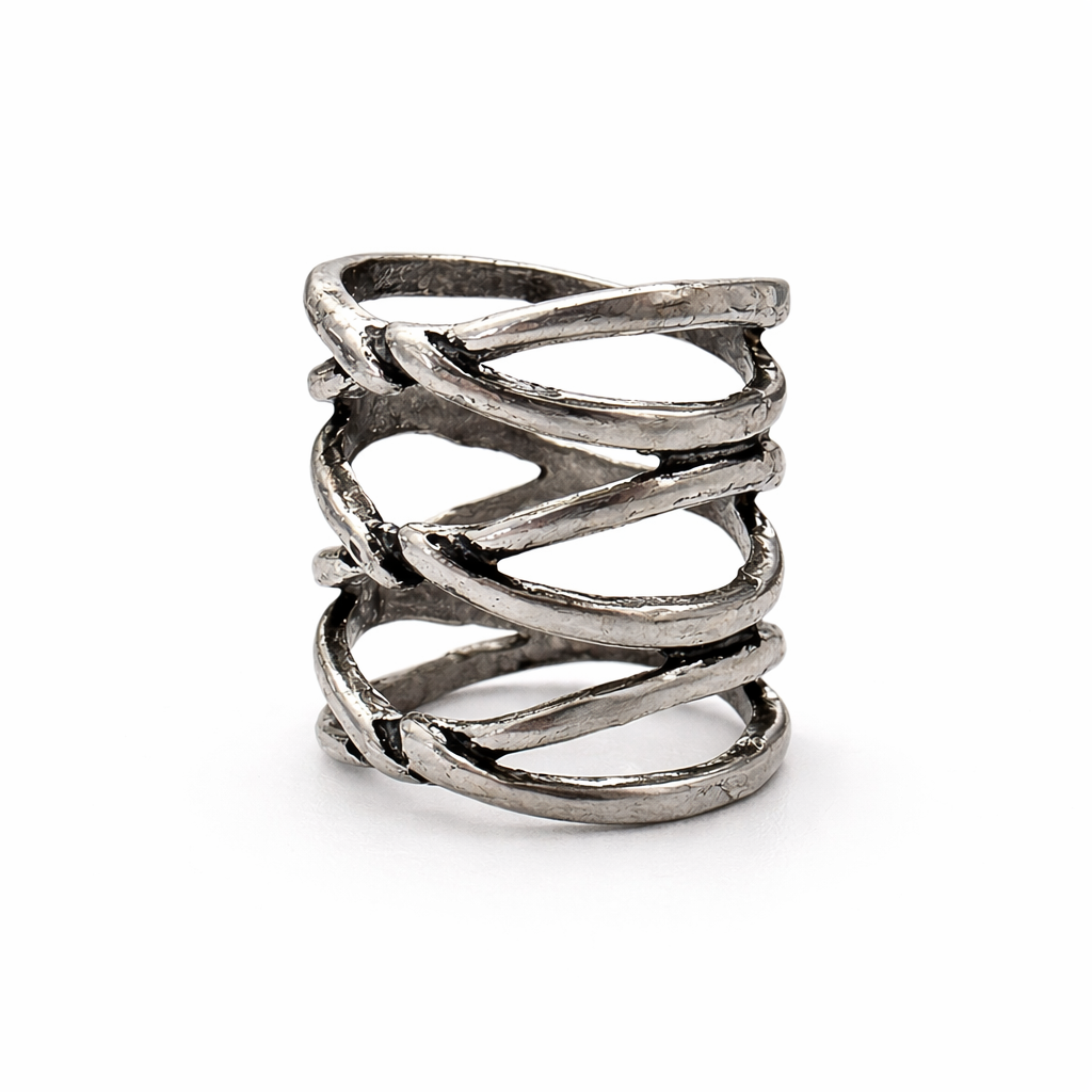 ANILLO ANCHO PLATEADO CRUZADO