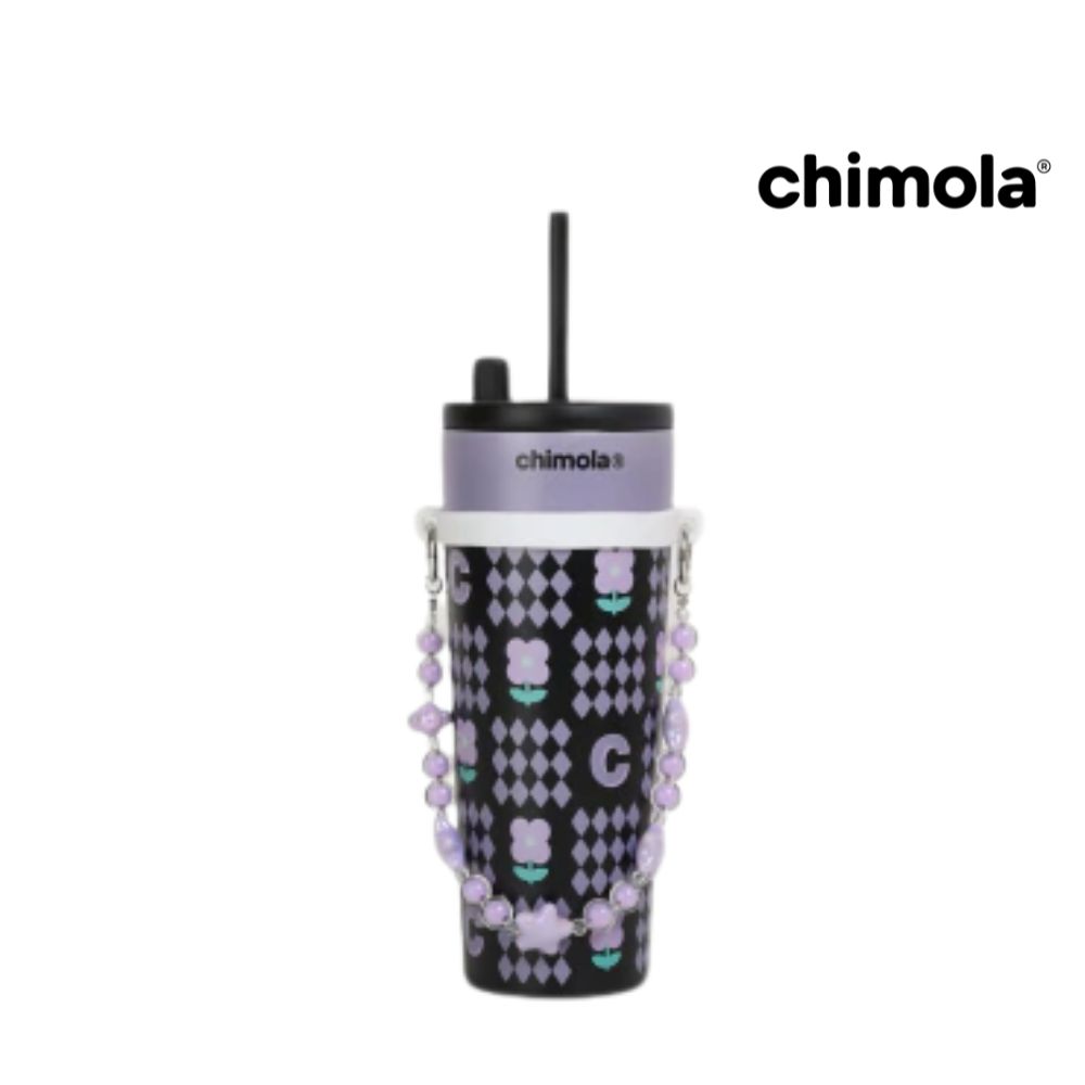 VASO TÉRMICO DISEÑO DE FLORES CON CORREA DE CUENTAS