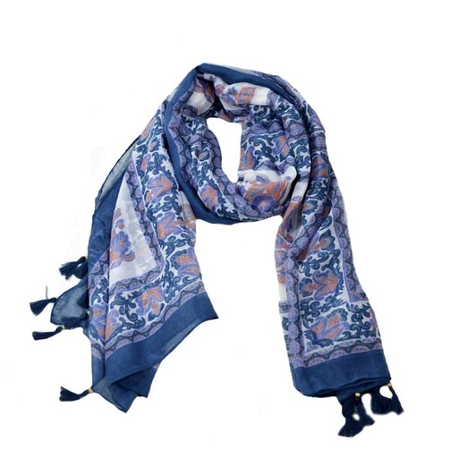 [35811] PAÑUELO ESTAMPADO CON BORLAS