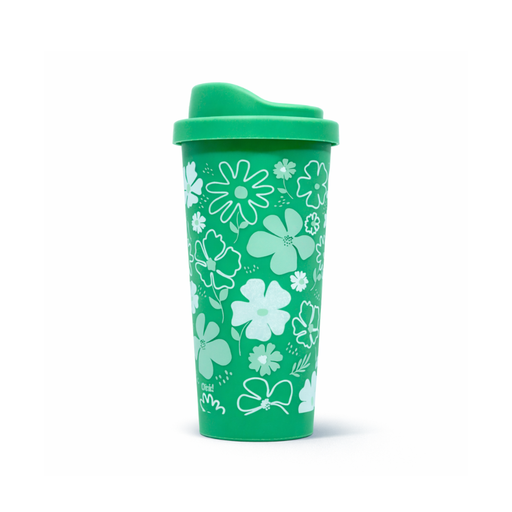 [41299] VASO CON TAPA Y ESTAMPA DE FLORES