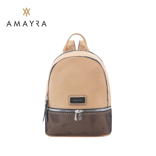 [43797] MOCHILA AMAYRA CUERO PU CON BOLSILLO FRONTAL DE RED