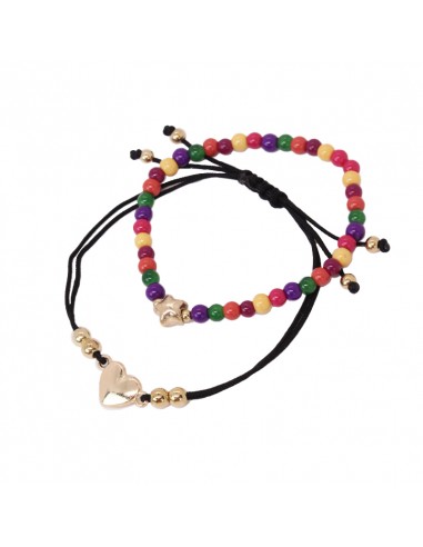 [44333] PULSERA DOBLE CON DIJE DE CORAZON Y ESTRELLA