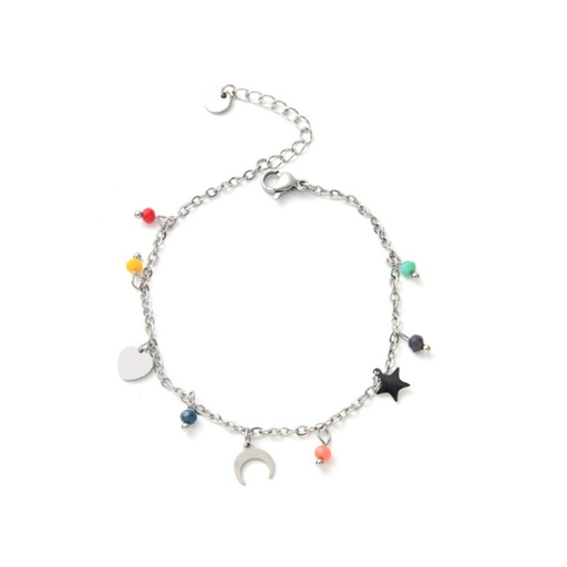 [48512] PULSERA DE ACERO QUIRURGICO CON VARIOS DIJES