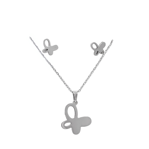 [49052] SET CADENA Y AROS ACERO MARIPOSA PLATEADA