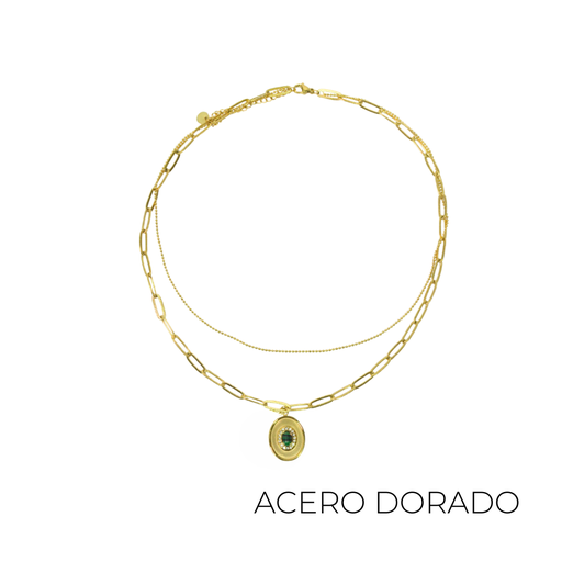 COLLAR ACERO DORADO DOBLE CADENA