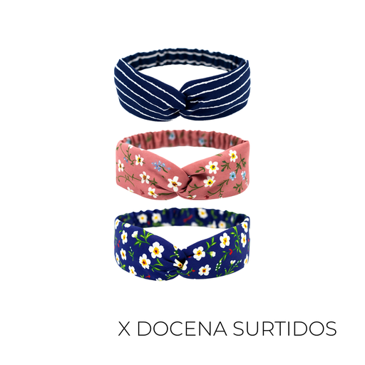 [34632D] VINCHA BANDANA CRUZADA ESTAMPADA X12