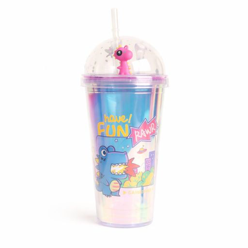 [51583] VASO CON TAPA Y BOMBILLA DINO