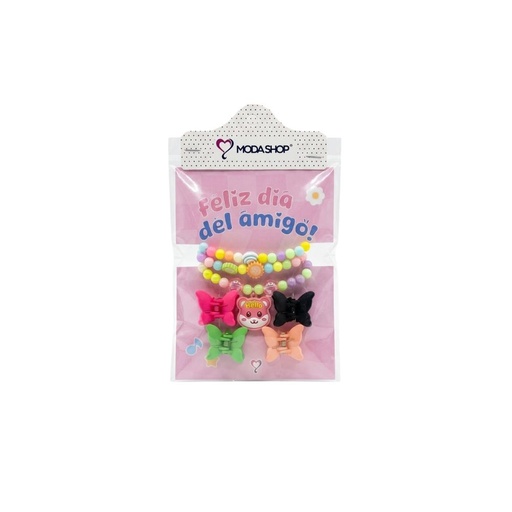 [COMB-DA04] COMBO 4 DIA DEL AMIGO INFANTIL PULSERAS Y BROCHES MARIPOSA