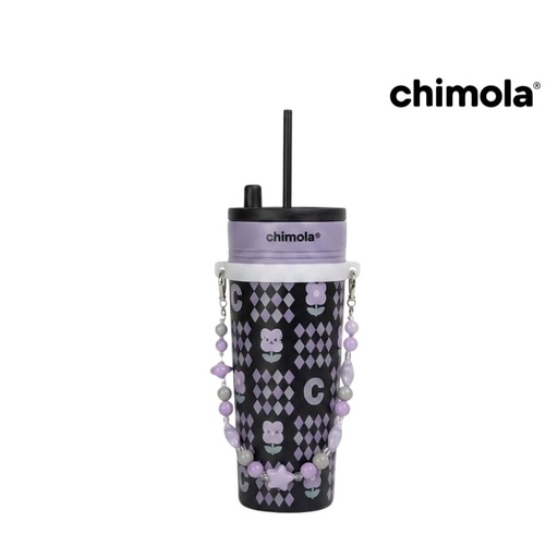 [53143] VASO TÉRMICO DISEÑO DE FLORES CON CORREA DE CUENTAS