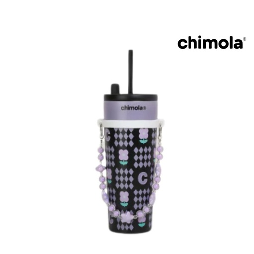 [53143] VASO TÉRMICO DISEÑO DE FLORES CON CORREA DE CUENTAS
